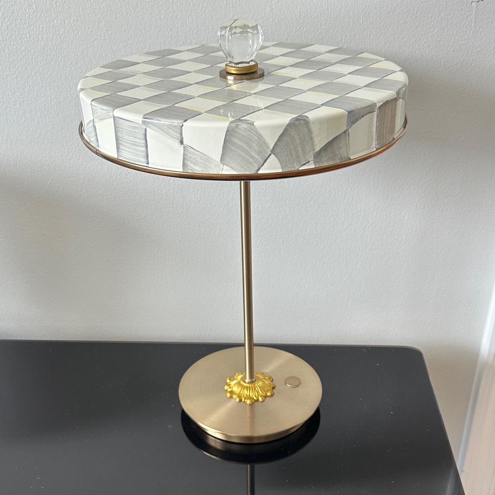 Mackenzie-Childs Checkered Lamp with Gold Accents